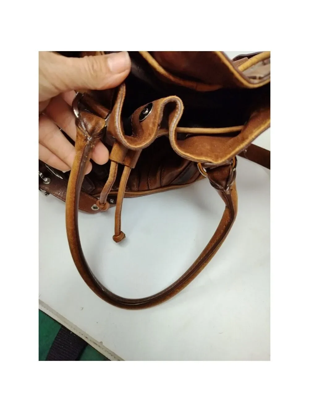 Michael Kors Leather Tote Hobo Shoulder Bag Distressed Look Large Bucket Buckle